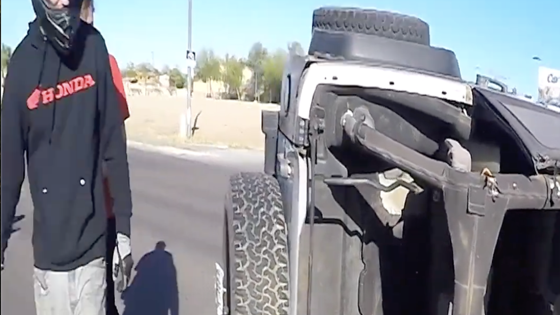 Bikers witness jeep rollover crash