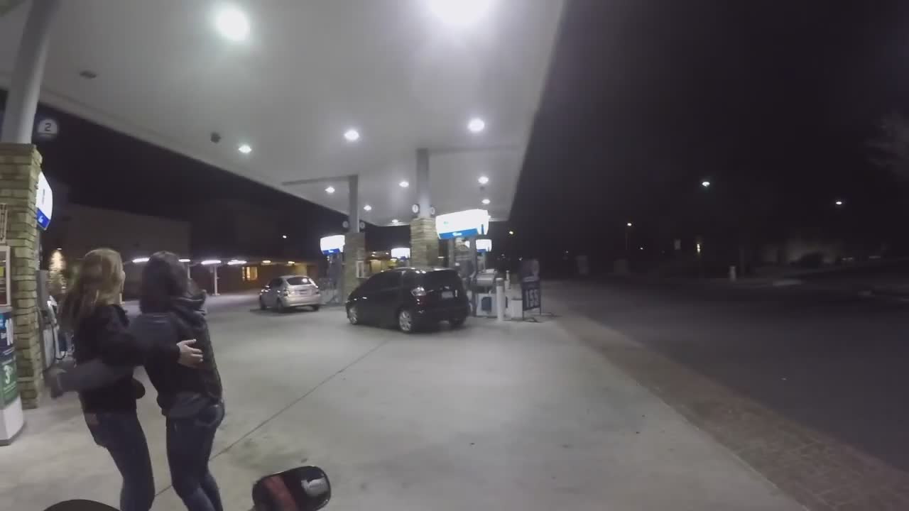 Gas station stop during motorcycle ride