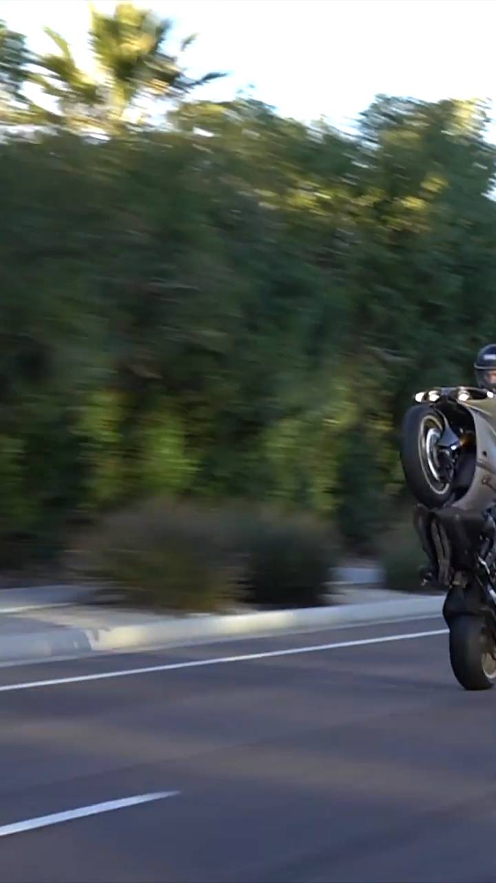 Japanese sportbike rider performs controlled single-wheel riding on FZ-series motorcycle