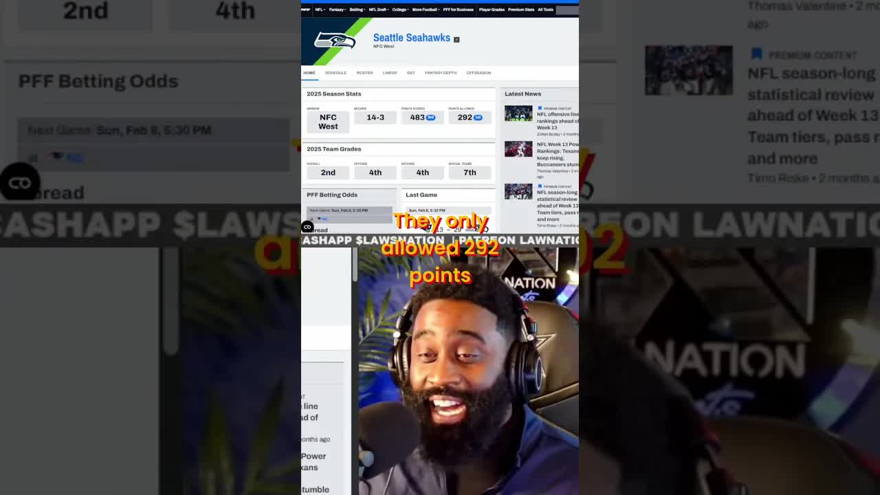 Seahawks Defense: The BEST in the NFL? 292 Points Allowed! #shorts