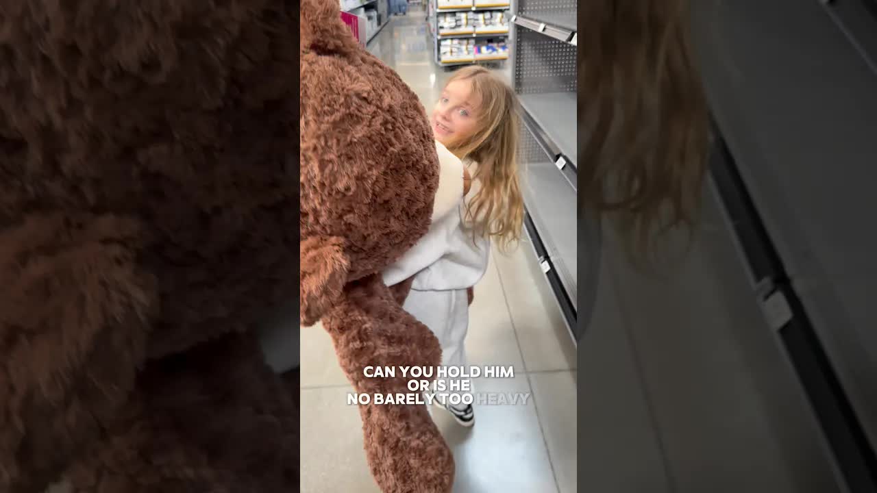 My Daughter found a stuffed bear BIGGER than her!! 🤣🤣🤣👏 #plushies #viral #shorts