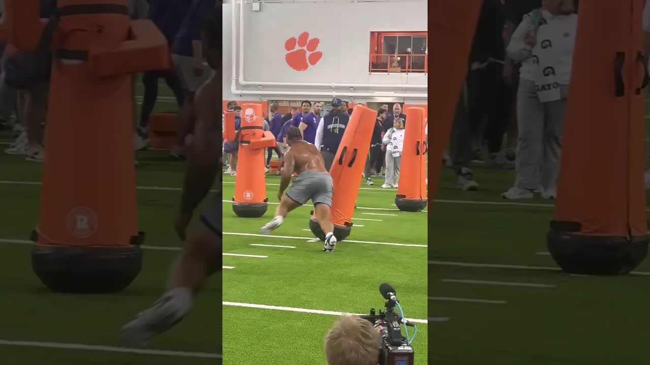 Peter Woods is going through positional drills, led by #Cowboys defensive line coach Marcus Dixon