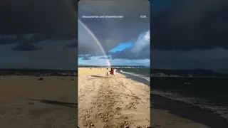 A vision straight out of a fairytale ✨🌈🔥 The white Arabian horse, the rainbow, the ocean!